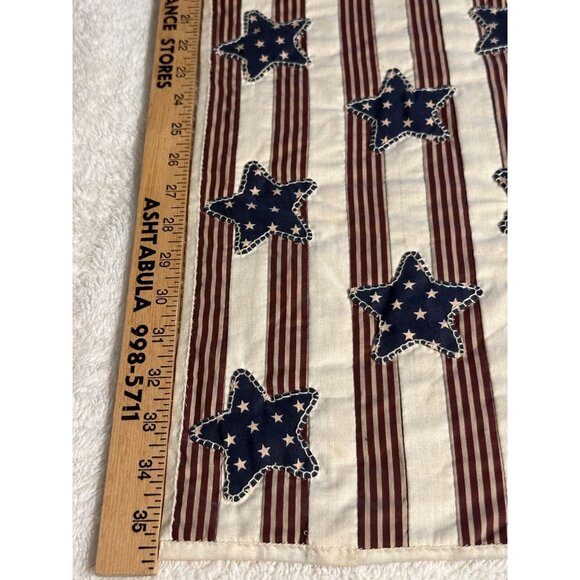 Handmade Patriotic Quilted Wall Hanging With Stars Stripes Design 10" x 37" - Picture 7 of 8